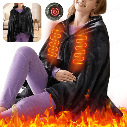 USB Electric Heating Blanket 3 Heating Level Wearable Heated Poncho Throw Blanket 9 Heated Areas Body Warmer  Blanket or Office - PuriLite