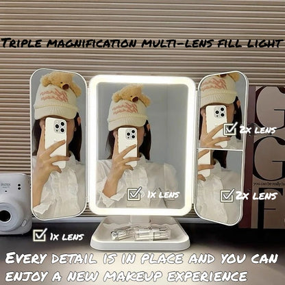 Purilite Select Dual Door 3-Fold Makeup Mirror – Touch Control Vanity Mirror with LED Lights – 360° Rotatable LED Makeup Mirror with 3 Light Modes - PuriLite