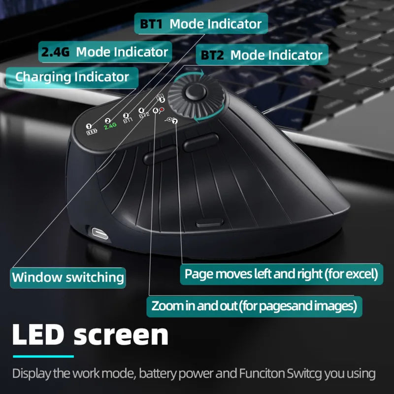 🖱️ Purilite Select – Wireless Vertical Ergonomic Mouse with OLED Display & Function Adjustment Knob - PuriLite