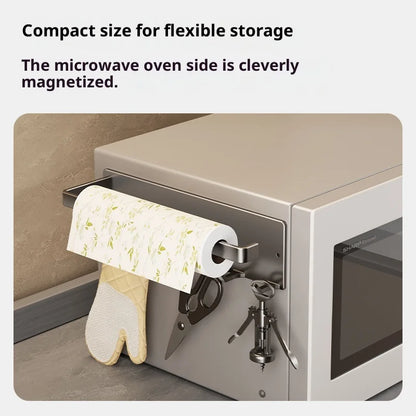 Purilite Select Magnetic Paper Towel Holder with 6 Hooks No Drill Refrigerator Organizer Kitchen Roll Rack for Utensils Towels and Accessories