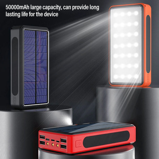 Solar Power Bank 50000mAh Aluminum Alloy USB Portable Charger Battery Pack with LED Light for Outdoor Camping Emergency - PuriLite