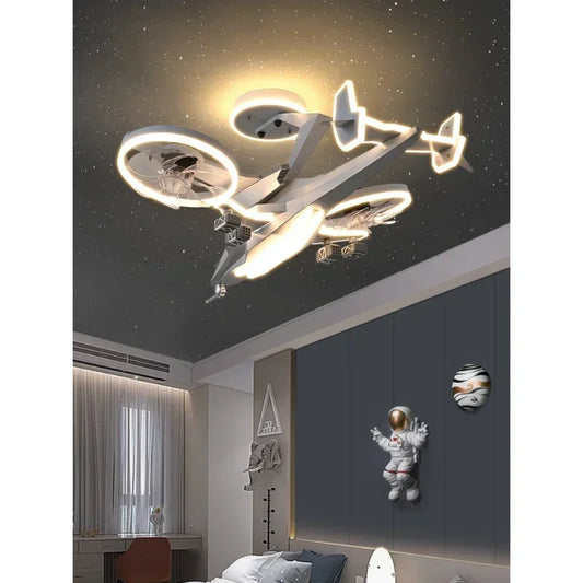 Purilite Select Aircraft Ceiling Fan Light – Decorative LED Ceiling Lamp with Remote Control for Children's Bedroom, Playroom and Study Space