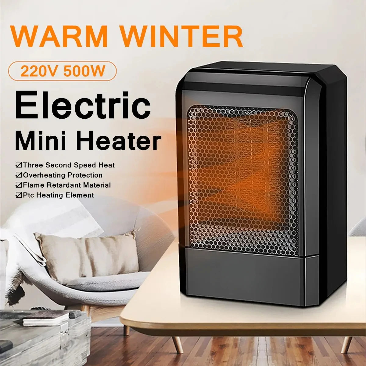 Purilite Select 500W Portable Mini Fan Space Heater – Compact, Quiet, and Efficient Heating for Home & Office Use - PuriLite