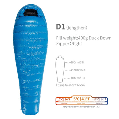 Purilite Select Lightweight Duck Down Sleeping Bag | Cold Weather Backpacking & Camping Mummy Sleeping Bag