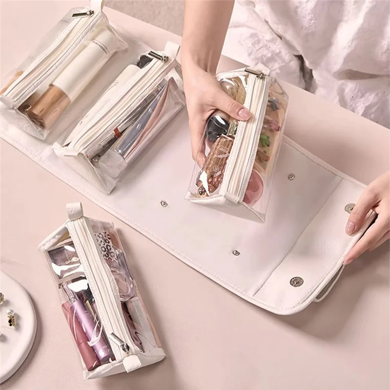 Purilite Select Premium PU Leather Travel Toiletry Bag – Hanging Makeup Organizer with Detachable Compartments – 4-in-1 Travel Makeup Bag - PuriLite