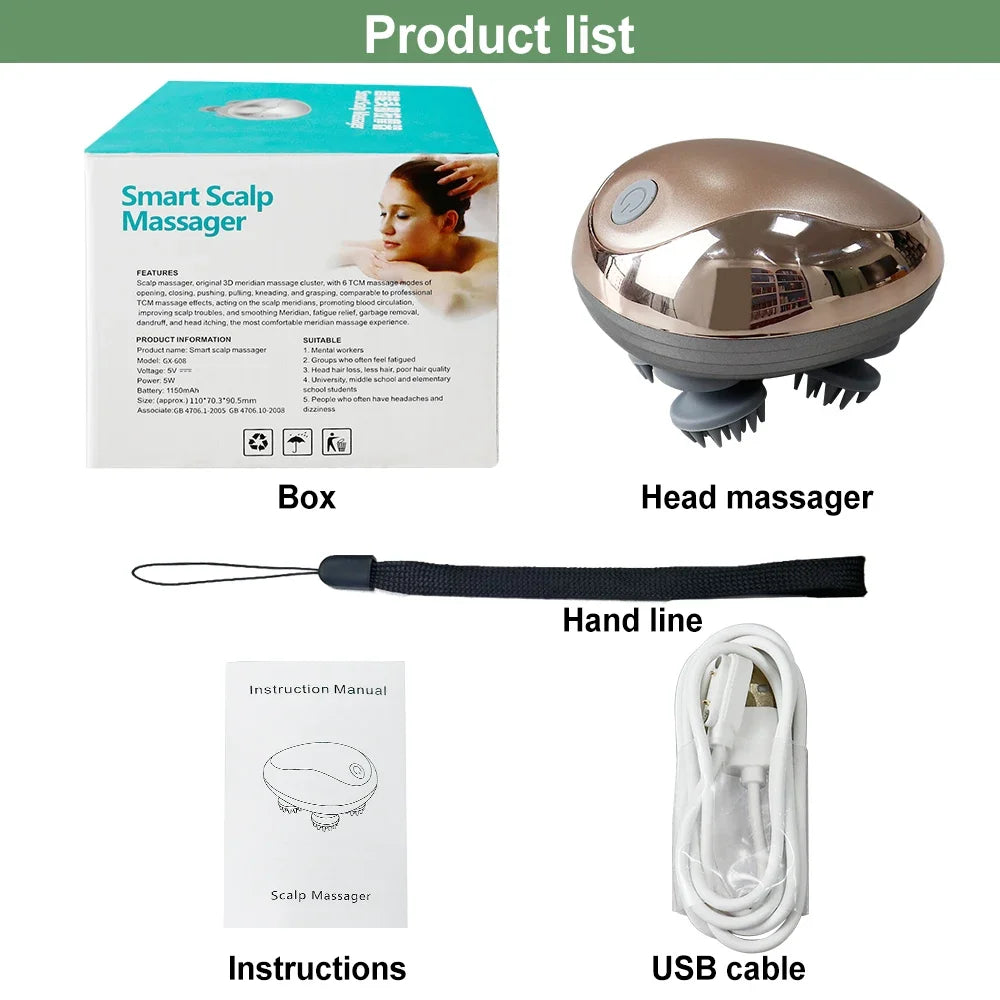 Scalp SPA Massager Mini Octopus Claw Hand Charging Multi-Function Kneading Vibration Massager Soft Silicone Head Body Massager - PuriLite