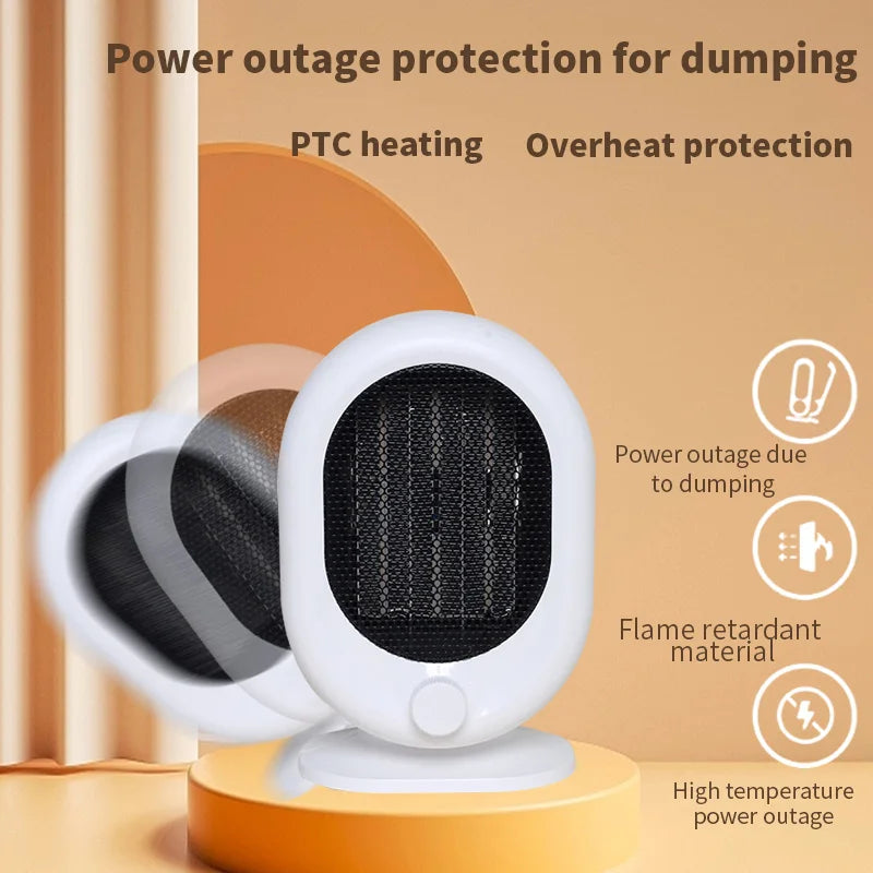 Desktop heater 3-second hot tilt power-off protection, silent timed home bedroom office mini heater - PuriLite