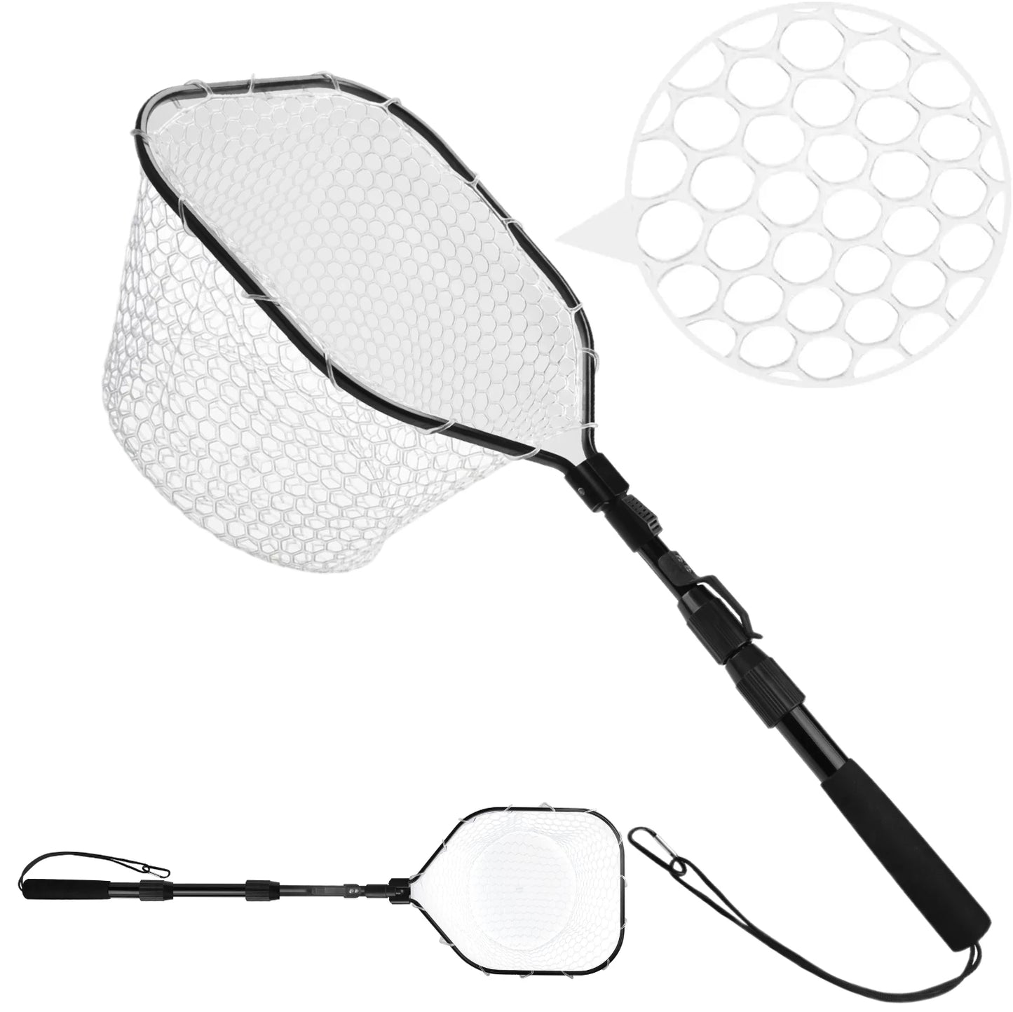 Purilite Select Foldable Fly Fishing Landing Net with Soft Rubber Mesh, Lightweight Aluminum Handle Catch and Release Fish Net