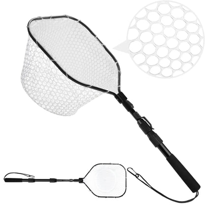 Purilite Select Foldable Fly Fishing Landing Net with Soft Rubber Mesh, Lightweight Aluminum Handle Catch and Release Fish Net