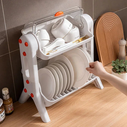 Purilite Select Double-Layer Tableware Storage Rack – Kitchen Bowl and Plate Organizer with Lid, Draining Dish Rack for Household Cupboards - PuriLite