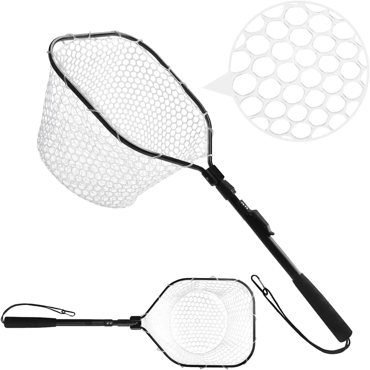 Purilite Select Foldable Fly Fishing Landing Net with Soft Rubber Mesh, Lightweight Aluminum Handle Catch and Release Fish Net