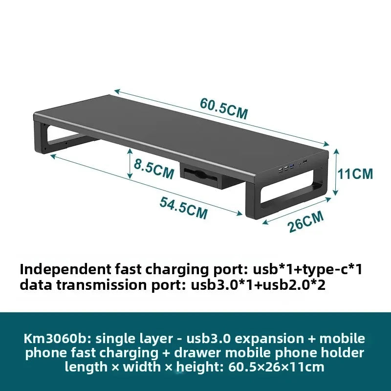 🖥️ Purilite Select™ Metal Monitor Riser with Dual-Layer Drawer & Wireless Charging - PuriLite