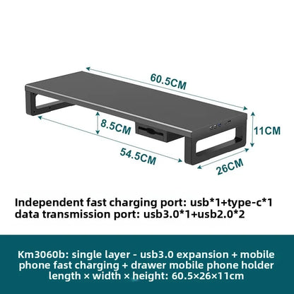 🖥️ Purilite Select™ Metal Monitor Riser with Dual-Layer Drawer & Wireless Charging - PuriLite