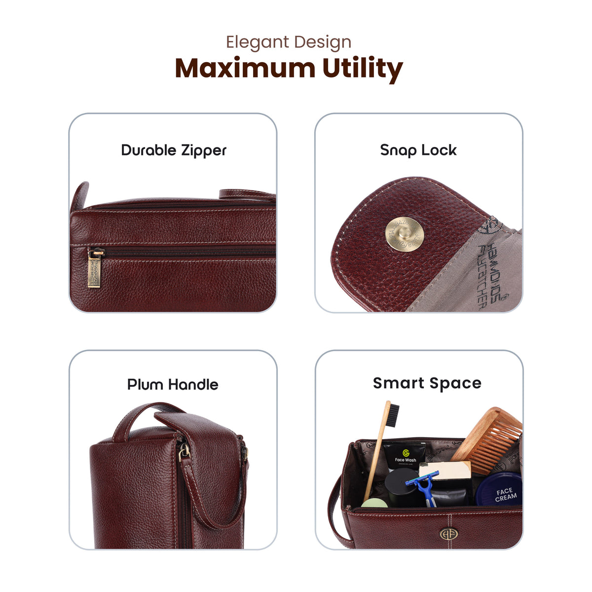 HAMMONDS FLYCATCHER Premium Men's Toiletry Bag – 100% Pure Cow Leather Travel Kit & Shaving Organizer - PuriLite
