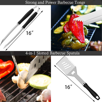 26-Piece BBQ Grilling Accessories Kit | Heavy-Duty Stainless Steel Grill Tool Set with Thermometer, Glove & Portable Canvas Storage Bag | Black