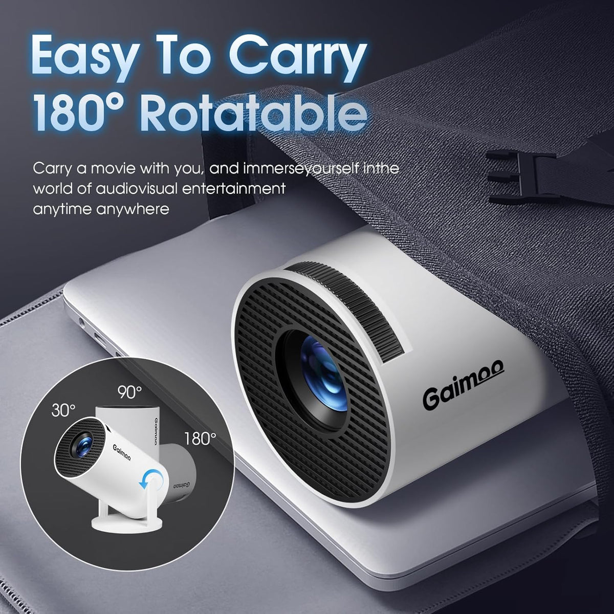 [Built-in App] Mini Projector 2025 Upgraded 1080P 4K Support Portable Projector Dual Control WiFi 6 BT5.2 180° Keystone HDMI/TV Stick/Smartphone/USB/PS5/Laptop with HDMI Cable & Mouse-White - PuriLite
