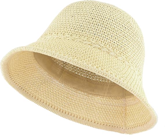 EINSKEY Women's Crochet Bucket Hat, Faux Straw Weaving Sun Hat Packable Mesh Woven Soft Lightweight Beach Hat - PuriLite
