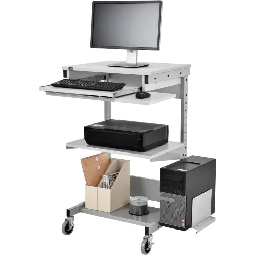 Global Industrial™ Mobile Computer Workstation with Printer Shelf and CPU Holder, Gray - PuriLite