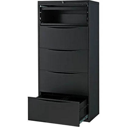 Interion® Premium Lateral File Cabinet, 5 Drawers, 30"W x 18"D x 64-1/2"H, Black - PuriLite