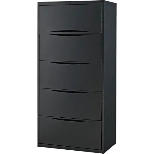 Interion® Premium Lateral File Cabinet, 5 Drawers, 30"W x 18"D x 64-1/2"H, Black - PuriLite