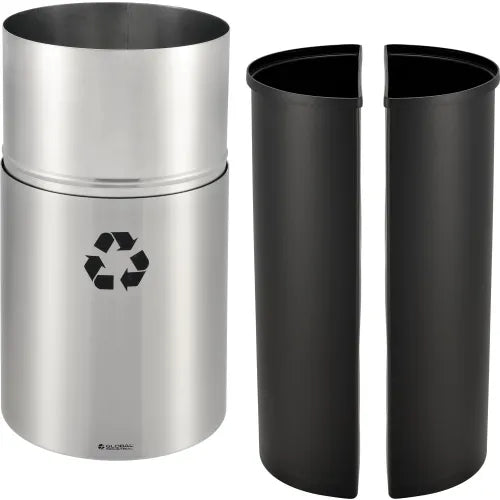 Global Industrial™ Round Multi-Stream Recycling Can, 25 Gallon Total, Satin Aluminum - PuriLite