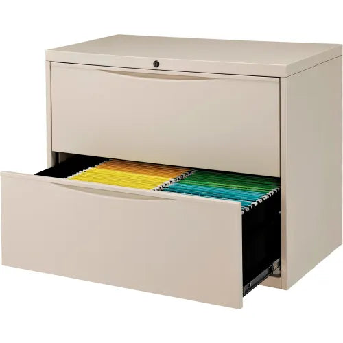 Interion® 2 Drawer Premium Lateral File Cabinet, Legal & Letter Size, 36"W x 18"D x 28"H, Putty - PuriLite