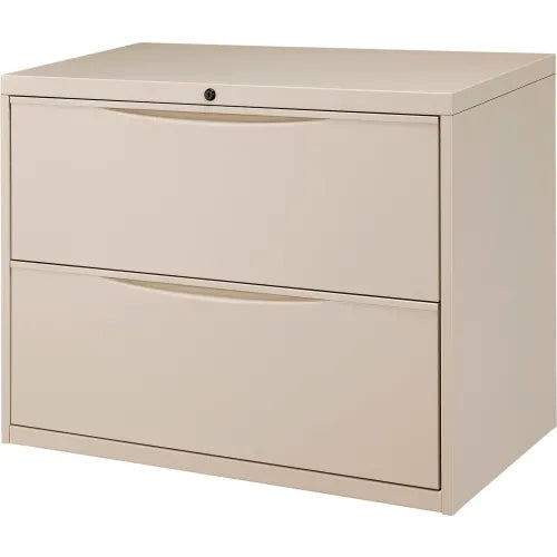 Interion® 2 Drawer Premium Lateral File Cabinet, Legal & Letter Size, 36"W x 18"D x 28"H, Putty - PuriLite