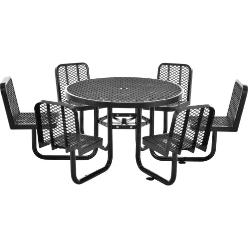 Global Industrial™ 46" Round Picnic Table w/ 6 Seats, Expanded Metal, Black - PuriLite