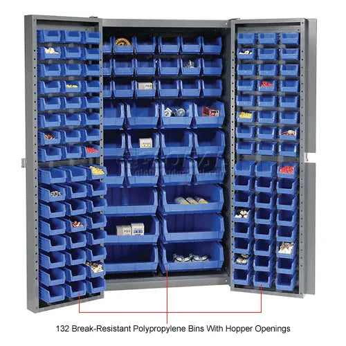 Global Industrial™ Bin Cabinet Deep Door - 132 Blue Bins, 16-Gauge Unassembled Cabinet 38x24x72 - PuriLite