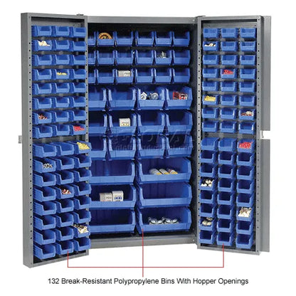 Global Industrial™ Bin Cabinet Deep Door - 132 Blue Bins, 16-Gauge Unassembled Cabinet 38x24x72 - PuriLite