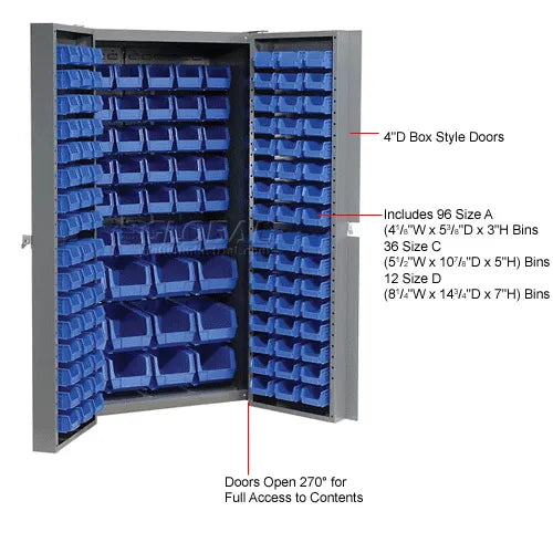 Global Industrial™ Bin Cabinet Deep Door - 144 Blue Bins, 16-Gauge Unassembled Cabinet 38x24x72 - PuriLite