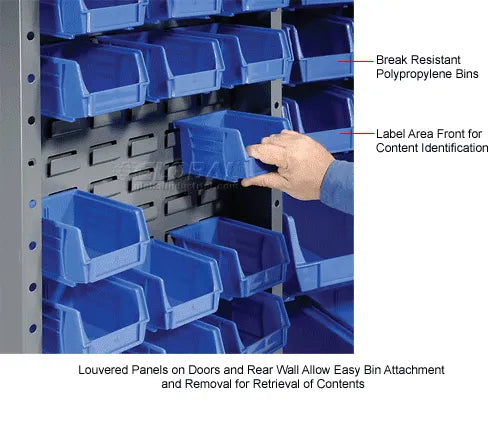Global Industrial™ Bin Cabinet Deep Door - 144 Blue Bins, 16-Gauge Unassembled Cabinet 38x24x72 - PuriLite