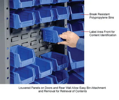 Global Industrial™ Bin Cabinet Deep Door - 144 Blue Bins, 16-Gauge Unassembled Cabinet 38x24x72 - PuriLite