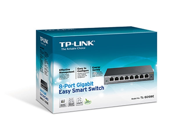 TP-Link Network TL-SG108E 8-Port 10/100/1000Mbps RJ45 Gigabit Easy Smart Switch - PuriLite