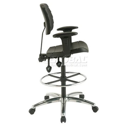 Interion® Shop Stool with Arms - Polyurethane - 6 Way Adjustable - Black - PuriLite