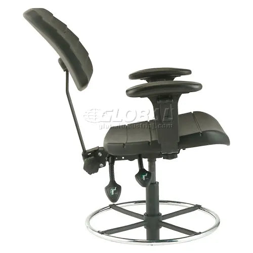 Interion® Shop Stool with Arms - Polyurethane - 6 Way Adjustable - Black - PuriLite