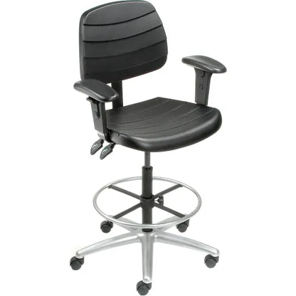 Interion® Shop Stool with Arms - Polyurethane - 6 Way Adjustable - Black - PuriLite