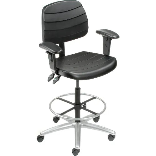 Interion® Shop Stool with Arms - Polyurethane - 6 Way Adjustable - Black - PuriLite