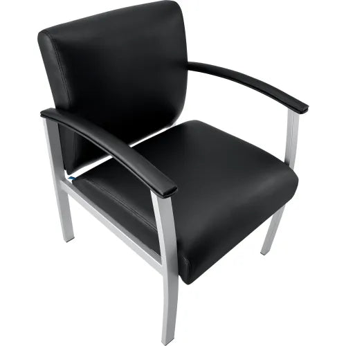 Interion® Synthetic Leather Reception Chair With Arms, Black W/ Silver Frame - PuriLite