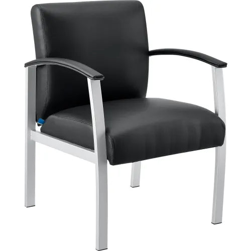Interion® Synthetic Leather Reception Chair With Arms, Black W/ Silver Frame - PuriLite