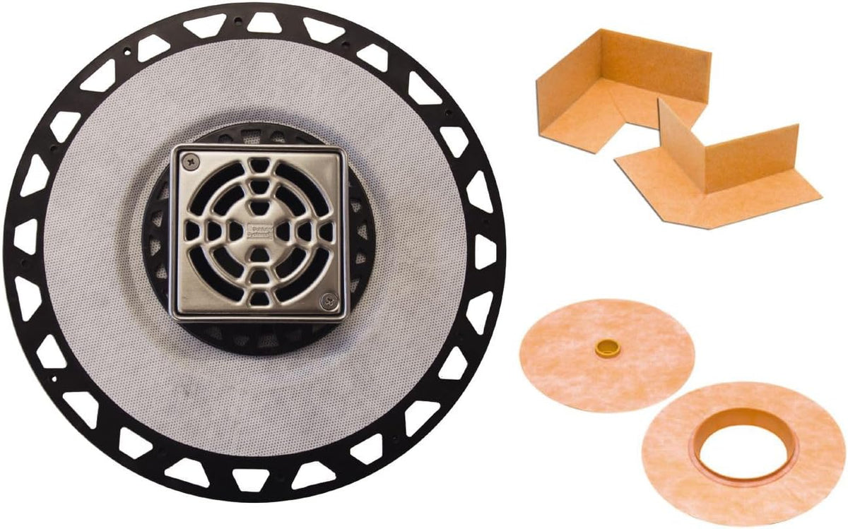 Schluter Systems Kerdi Drain Kit with 4 in Stainless Steel Grate KD2/ABS/E - PuriLite