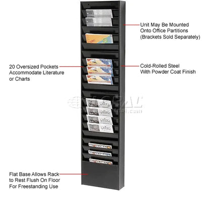 Global Industrial™ Medical Chart Hanging Wall File Holder, 20 Pockets, Black - PuriLite