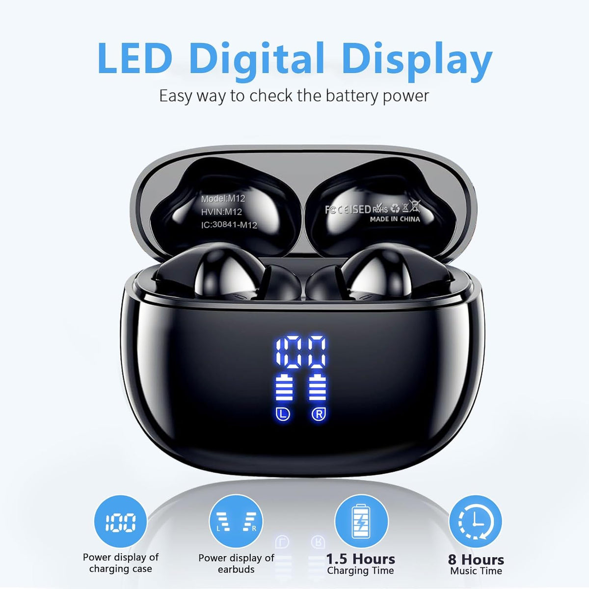 Wireless Earbuds, Bluetooth 5.3 Headphones 48 Hrs Playtime with LED Power Display Charging Case, IPX5 Waterproof Deep Bass Stereo Earphones with Mic for Android iOS Cell Phone COTOE - PuriLite