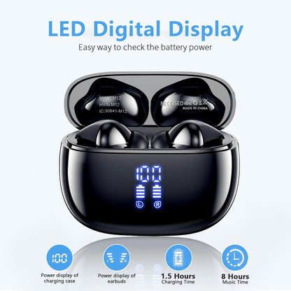 Wireless Earbuds, Bluetooth 5.3 Headphones 48 Hrs Playtime with LED Power Display Charging Case, IPX5 Waterproof Deep Bass Stereo Earphones with Mic for Android iOS Cell Phone COTOE - PuriLite