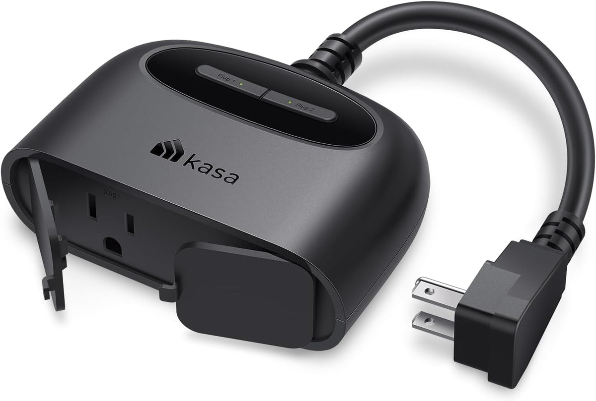 Kasa Smart Outdoor Smart Plug by TP-Link (KP400) - Smart WiFi Outlet with 2 Sockets, IP64 Waterproof, Works with Alexa and Google Home, 2.4GHz WiFi Required, No Hub Required, Sunset & Sunrise Offset Black - PuriLite