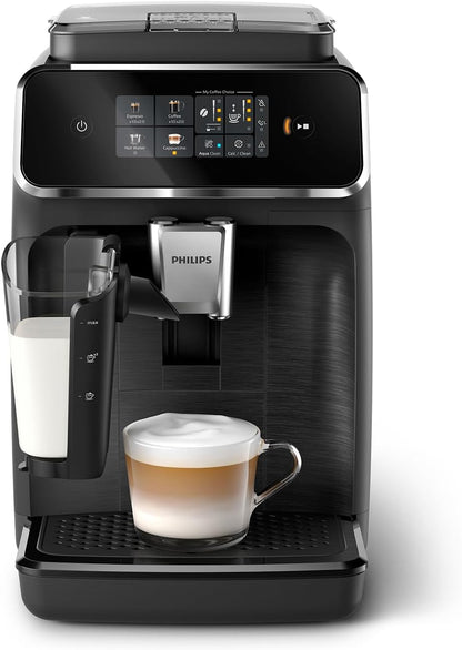 Philips 2300 Series Fully Automatic Espresso Machine - 4 Beverages, Colour touch screen display, LatteGo milk system, SilentBrew, 100% Ceramic Grinder, AquaClean Filter. Matte Black (EP2330/10) - PuriLite