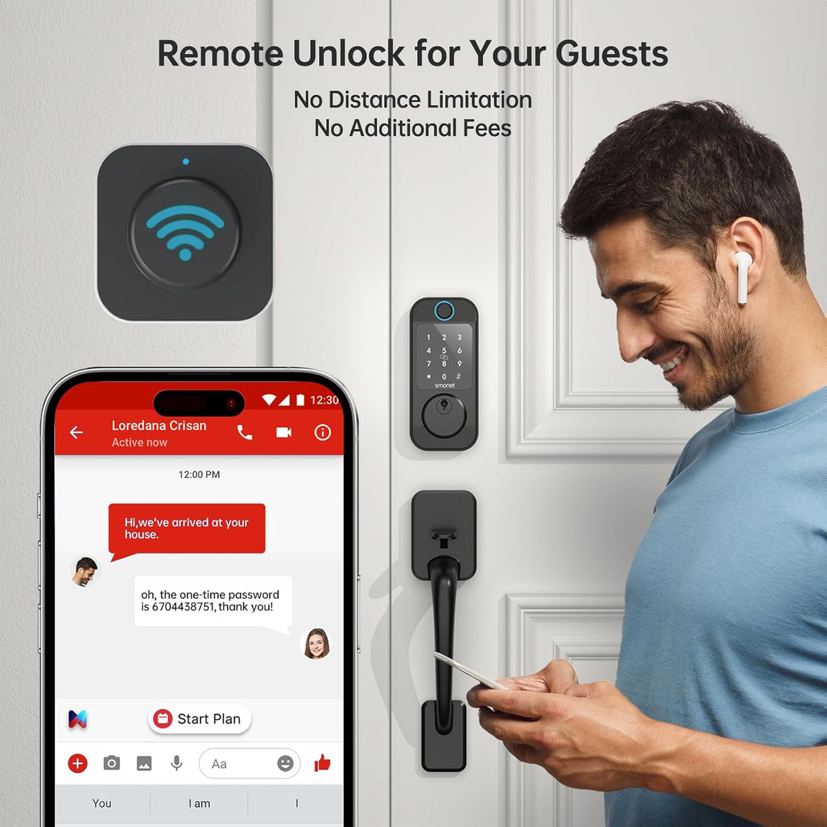 WiFi Front Door Lock Set - SMONET Fingerprint Keyless Entry Smart Locks Handle Set, Digital Remote Control Keypad Bluetooth Alexa Deadbolt Lockset with Auto Lock, Code, Fob, App for Rental,Black - PuriLite