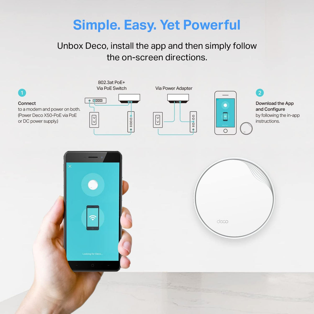 TP-Link Deco AX3000 PoE Mesh WiFi(Deco X50-PoE) - Ceiling/Wall-Mountable WiFi 6 Mesh, Replacing WiFi Router, Access Point and Range Extender, PoE-Powered, 2 PoE Ports(1 x 2.5G, 1 x Gigabit), 1-Pack - PuriLite