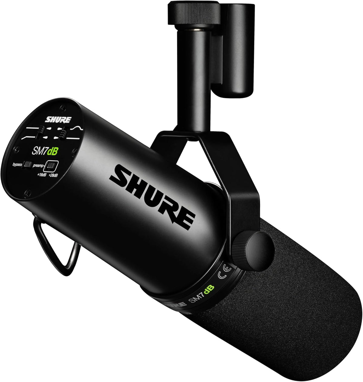 Shure SM7dB Dynamic Vocal Microphone w/Built-in Preamp for Streaming, Podcast, & Recording, Wide-Range Frequency, Warm & Smooth Sound, Rugged Construction, Detachable Windscreen - Black - PuriLite
