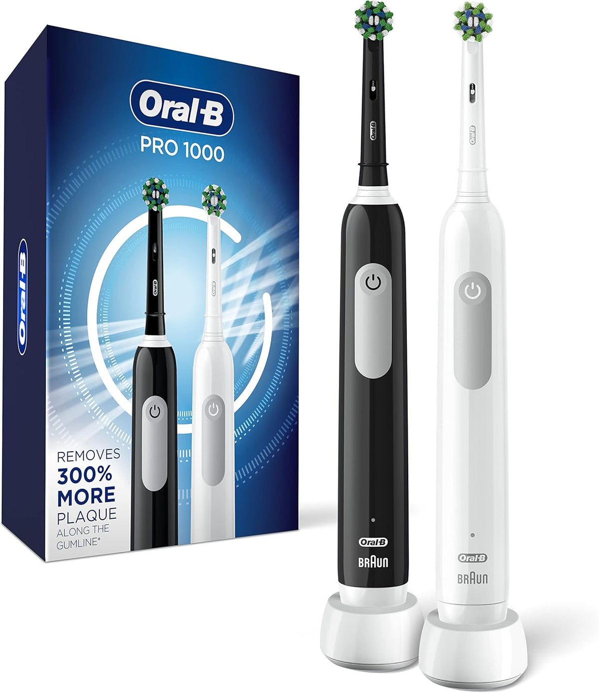 Oral-B Pro 1000 Electric Toothbrush Twin Pack, Black and White, Rechargeable Power Toothbrush, 2 Count - PuriLite